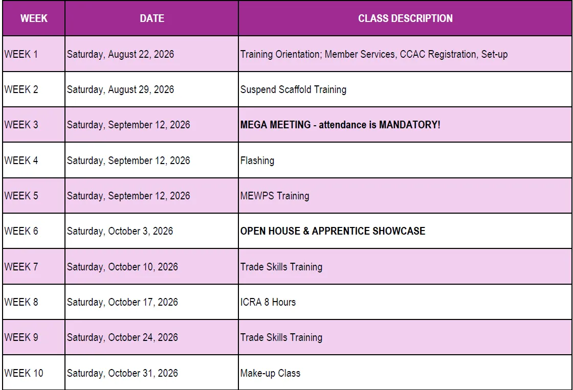 Fall 2026 Schedule