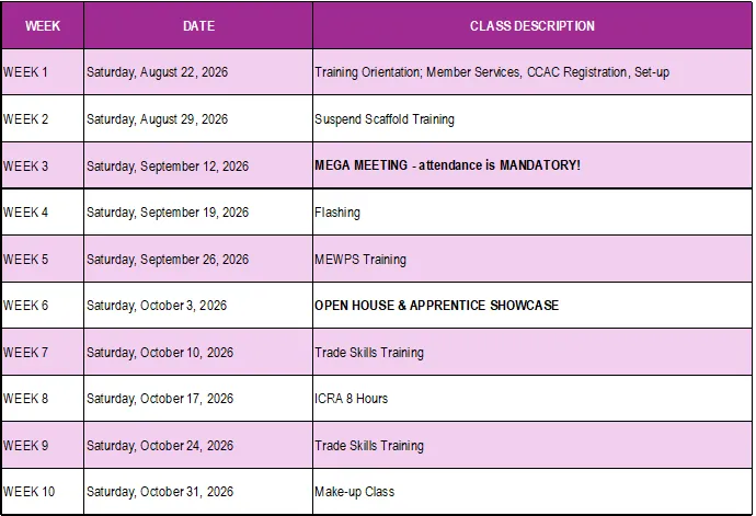 Fall 2026 Schedule